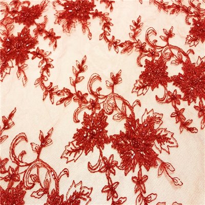 Koronka z koralikami czerwień