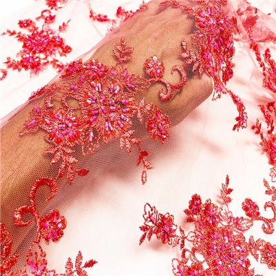 Koronka z koralikami łosoś/róż (nie czerwień)