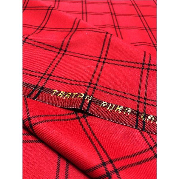 Wełna kostiumowa tartan cienka kratka II czerwień