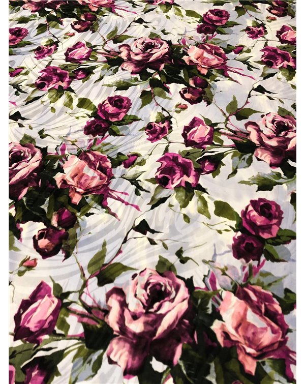 Żakard jedwabny róże na fiolecie