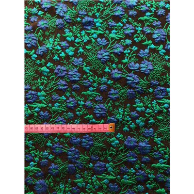 Żakard w niebiesko-zielone kwiaty