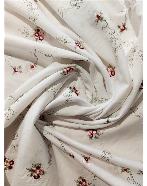 Bawełna biała z kwiatowym haftem