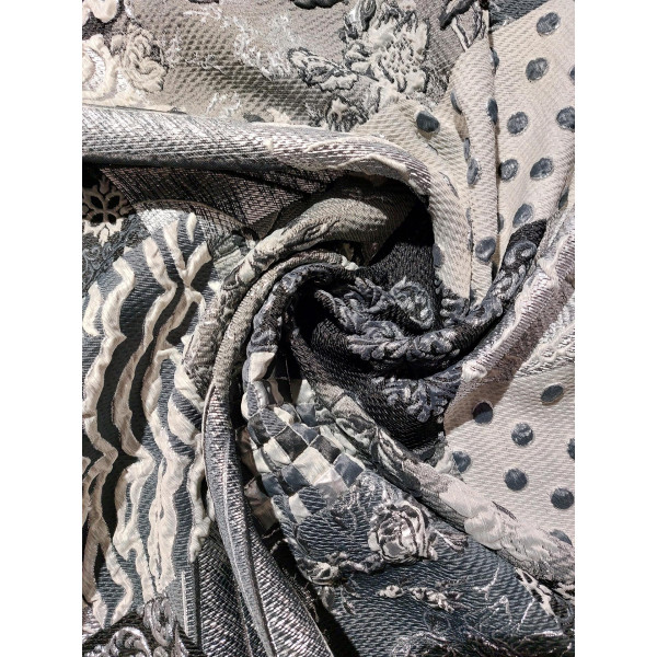 Żakard szaro-srebrny patchwork